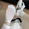 Calcetines de mujer para primavera/verano estilo coreano ins de color liso con borde de volantes hasta la mitad de la pantorrilla con rayas verticales y malla hueca para transpirabilidad