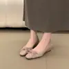 Zapatos Planos de Cuero Suave sin Cordones, Punta Cuadrada con Lazo, Aumentadores de Altura para Mujer, Estilo Elegante, para Viajar