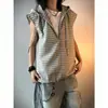Chaleco con Capucha de Media Cremallera Falso de Dos Piezas Estilo Americano para Hombre Verano Cuadros Sin Mangas Camiseta Chaleco Protector Solar para Exteriores Sudadera