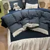 Set de Cuatro Piezas de Gasa con Volantes de Encaje Floral Estilo Retro Francés de Kapok Apto para la Piel Estilo Falda de Cama Sábana Ultra Suave y Funda de Edredón