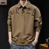Outono e inverno novas roupas estilo americano retro impresso lapela suéter masculino solto jaqueta esportiva camisa polo top