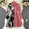 Diseño de nicho de alta gama costura impresa elegante vestido de manga larga otoño para mujer vestido camisa adelgazante