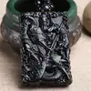 Colgante de obsidiana de vidrio tallado de doble cara de Guan Gong collar para hombre colgante de collar de obsidiana Wu Guan Yu Guan er ye