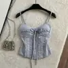Camisole Floral Delicada com Laço e Babados para Mulheres, Top Curto de Verão Slim