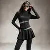 Novo Conjunto Fitness com Zíper e Gola Alta Calça Saia Falsa de Duas Peças Cintura Alta Anti-Exposição Calça Saia Secagem Rápida Modelagem Yoga