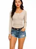 Top Casual de Moda para Mujer 2026 Color Sólido Cuello Cuadrado/Redondo Botón de Encaje Cintura Ajustada para Venta Transfronteriza en Amazon Europeo y Americano