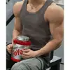 Regata Masculina Sem Mangas com Fio Grosso Preto, Camiseta de Verão de Secagem Rápida para Realçar Músculos, Camiseta Esportiva Fitness Estilo Americano