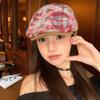 Japonês Y2K Tie-Dye Vermelho Xadrez Progressivo Chapéu Feminino 2024 Novo Vintage All-Match Face Língua de Patinho Bailey Hat