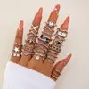 Joyería Europea y Americana Estilo Gótico Anillo de Corazón con Goteo de Aceite Geométrico Retro Forma de Serpiente Amor Anillo Apilable Hueco Conjunto