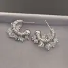 Pendientes de Círculo Transparente Enrollado de Diseño de Nicho de Moda Pendientes Brillantes Inteligentes Pendientes de Borla de Cristal con Forma de C para Mujer