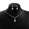 Collar de Boda Flor de Zirconia, Borla de Lágrima Completa de Diamante, Accesorios de Novia, Conjunto de Moda para la Noche, Juego de Aretes de Dos Piezas