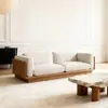 Sofá de Chão Designer Apartamento Pequeno Madeira Maciça Lavável Tecido Nórdico Sofá Reto Estilo Wabi-Sabi Sofá de Tronco