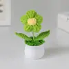 Planta de Girasol Tejida Transfronteriza en Maceta Flor Artificial Decoración de Escritorio para Estudio, Pequeño Regalo para la Temporada de Regreso a Clases y el Día del Maestro