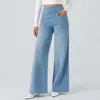 Bestseller transfronterizo: jeans rectos de pierna ancha para mujer, cintura alta elástica, estilo slip-on de corte holgado, pantalones vaqueros elásticos en cuatro direcciones