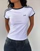 Camiseta de manga corta con cuello redondo y bordado de lazo estilo europeo y americano, estilo informal, estilo callejero, sexy, para mujer