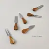 Set de 3 piezas de cuchillo para queso, tenedor para queso, cuchillo de punta y cuchillo plano con mango de madera de acacia moteada