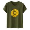 Camiseta Feminina de Verão 2021 Estampa de Girassol Dourado Camiseta Solta Feminina Manga Curta Top Casual Mais Fácil de Combinar