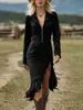 Vestido de Manga Longa Slim-Fit com Franjas em Camurça Estilo Cowboy Ocidental Mais Vendido na Amazon 2025 Transfronteiriço