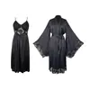 Conjunto de Camisola Sexy de Renda com Mangas Sino Feiyun Cross-Border Vestido de Noite Roupão para Casa Manhã Feminino 1273+1262