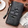 Nueva Moda Bolso de Mano Largo para Hombre de Gran Capacidad Patrón de Cocodrilo Múltiples Tarjetas Cremallera Única Bolso de Mano Cartera Bolso de Mano