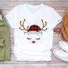 Feliz Navidad Árbol de Navidad Papá Noel Cuello Redondo Moda Manga Media Camiseta Base Simple para Mujer Camiseta de Manga Corta para Mujer
