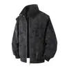 Chaqueta retro americana de cuero PU tie-dye, unisex, estilo primavera y otoño, marca de moda, corte holgado casual con cuello alto, chaqueta estilo Hong Kong