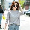 Camiseta de manga larga de algodón puro, ajustada y a la moda, estilo coreano, para mujer, base negra, top de cuello semi-alto, elegante y versátil
