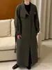 Abrigo Largo Doble Faz de Lana Elegante Srys Ame con Cuello Alto Holgado y Cinturón Grueso de Lana