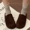 Zapatos Marrones de Suela Gruesa con Talón Abierto para Mujer 2026 Nuevo Estilo Invierno Más Terciopelo Más Espesamiento Aumento de Altura Calzado Exterior Pantuflas Cálidas de Punta Cerrada