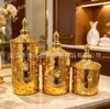Pote Decorativo Dourado Esculpido de Luxo Leve com Tampa Recipiente para Armazenamento de Doces e Lanches