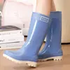 Botas de Lluvia de Caña Alta para Viajes al Aire Libre Transfronterizos, Zapatos Largos Impermeables para Mujer, Zapatos de Goma de Moda Diarios para Adultos con Forro de Felpa
