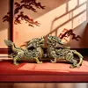 Ornamentos Pixiu Banhados a Latão Três Bocas Besta Divina Alças Kirin Feng Shui Bronze Antigo Decorações de Mesa para Sala de Estar
