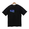Marca de moda de comércio exterior transfronteiriço Palm Angel estampa de letras com respingos de tinta gola redonda manga curta solta masculina e feminina camiseta com spray de tinta