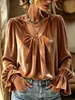 Colección de otoño/invierno 2026 transfronteriza europea y americana nueva colección de Amazon: top versátil de terciopelo con cuello en V, plisado, corte holgado, color liso y manga larga para mujer