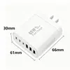 Carregador multi-porta de 65W, padrão EUA, com portas 3A e 3C, utilizando tecnologia de nitreto de gálio, adequado para carregamento rápido de dispositivos Apple