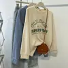 Moletom Gola Redonda Retrô Estilo Europeu e Americano Feminino Outono e Inverno 2024 Novo Estilo Preguiçoso BF Solto Casaco de Estudante Jaqueta da Moda