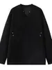 Sudadera de moda con cuello en V y remaches, capa base blanca de otoño de peso pesado 2026, camiseta nueva de manga larga para hombre