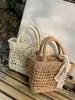 Bolso Cuadrado Hueco con Lazo de Mano Cruzado Retro Casual Tejido de Paja Bolsa de Playa para Mujer Venta al por Mayor