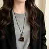 Galeria de Arte! Colar Pingente Irregular Cor de Café Vintage para Mulheres, Corrente Longa para Suéter com Toque de Luxo, Acessório