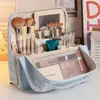 Bolsa de maquillaje vertical, gran capacidad, bolsa de equipaje portátil para viajes, impermeable, bolsa de almacenamiento compartimentada para mujer, se puede colgar