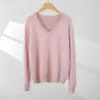 Suave y sin costuras 100% cachemira pura estilo perezoso cuello en V agradable al tacto tejido de punto cepillado top versátil para usar debajo
