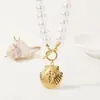 Pulsera de Acero de Titanio con Colgante de Corazón con Perlas, Cadena de Perlas Retro Francesa de Alta Gama, Hebilla Ot de Lazo, Estrella de Mar Festoneada, Diamante