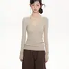 Suéter de tricô versátil com gola V estilo coreano e mangas compridas para mulheres, novo top suéter de base slim fit outono e inverno 2026