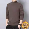 Suéter de punto con forro polar de doble cara para otoño e invierno, camiseta de manga larga para hombre con cuello medio alto, ropa interior térmica engrosada, al por mayor