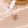 Yilu Prata S925 Prata Esterlina Banhado a Ouro Rosa Turmalina Flor de Pera Elegante Versátil Exquisito Colar Moda Versátil Conjunto de Corrente de Prata