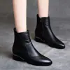Botas Curtas Femininas Bico Fino Salto Bloco 2026 Outono/Inverno Novo Estilo Retro Zíper Lateral Forradas com Pelúcia Quentes Versáteis Botas Martin