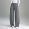 Pantalones de cachemira de pierna ancha de corte holgado para mujer, nuevo estilo otoño 2026, pantalones casuales de pierna recta hasta el suelo, corte banana
