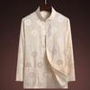 Traje Tang de primavera y verano para hombres de mediana edad y mayores, traje de papá de cuello alto de manga larga, camisa de talla grande de estilo chino, abrigo de otoño