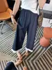 Pantalones Casuales Sueltos de Encaje Drapé Oscuro con Empalmes para Mujer, Verano, Delgados, Adelgazantes, de Nueve Puntos, Rectos, de Pierna Ancha
