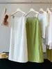 Falda de Algodón y Lino de Estilo Nuevo para Verano con Lunares y Abertura Trasera para Mujer, de Cintura Alta, Adelgazante, de Longitud Media, Falda Recta Moderna y Versátil